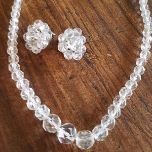 Vtg Faceted Plastic Necklace Earrings Set